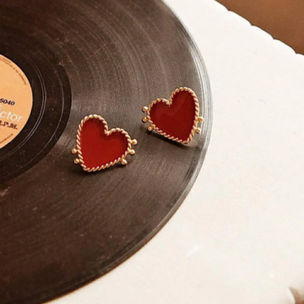 Boho Fashion Red Heart Stud Earrings jewelry